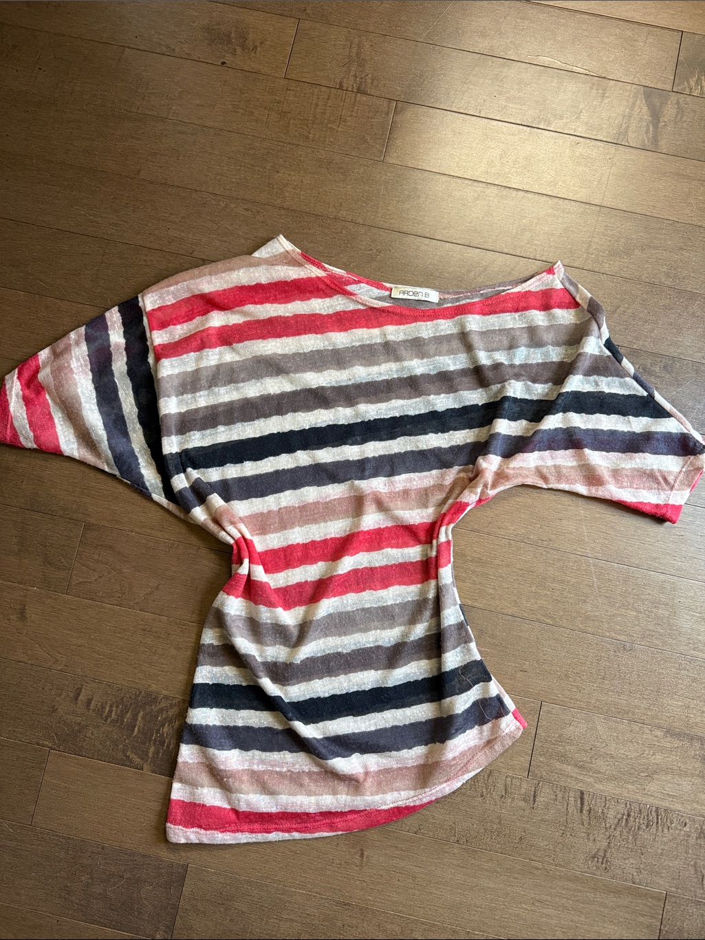 Arden B Striped Boatneck Tunic In Red, Navy & Taupe